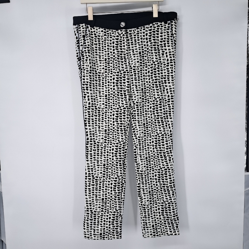 Airfield Black White Abstract Dot Print Split Hem Scuba Knit‎ Pants Size Large